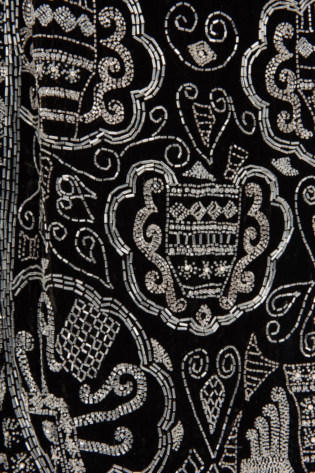 Image of Glass beaded black velvet gown, 1930